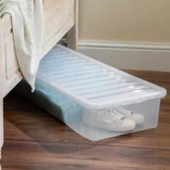 B&M Underbed Storage Box With Lid 55L - Clear -Furniture Shop 307321 55l under bed storage box with lid 5