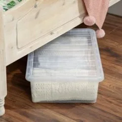 B&M Underbed Clear Storage Box With Lid 32L - Clear -Furniture Shop 314173 32l underbed storage box with lid clear 4