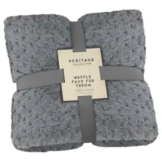 Heritage Collection Waffle Faux Fur Throw - Grey 3 Heritage Collection Waffle Faux Fur Throw - Grey