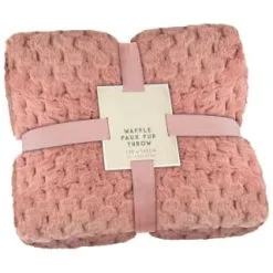 Heritage Collection Waffle Faux Fur Throw - Blush