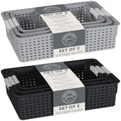B&M Set Of Three Storage Baskets - Black -Furniture Shop 384207 3pk storage boxes main