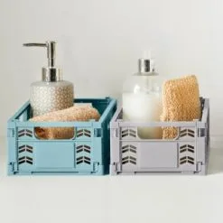 Home Essentials Mini Stacking Fold Flat Crate 22.2 X 15 X 8.7cm - Grey -Furniture Shop 384980 384981 384982 home essebtials mini stacking fold flat crate main 3