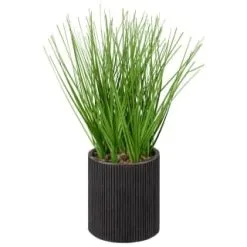 B&M Artificial Grass In Black Rattan Pot