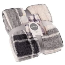 Simply Everyday Check Sherpa Throw - Grey