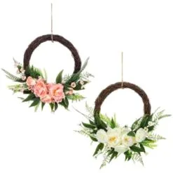 Bloom Wicker Floral Wreath - White -Furniture Shop 392815 27cm half wicker floral wreath with jute hoop hanger group