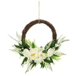 Bloom Wicker Floral Wreath - White