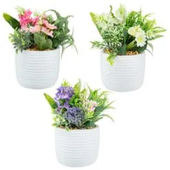 Bloom Mixed Flowers In Pot - White -Furniture Shop 392829 mixed flowers in pot group