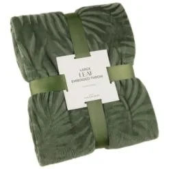 Home & Co Large Leaf Embossed Green Throw