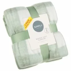 Simply Everyday Simply Sage & Gingham Polar Fleece Throw 2pk
