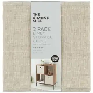Lokken Linen Storage Cubes 2pk - Natural 4 Lokken Linen Storage Cubes 2pk - Natural - Image 2